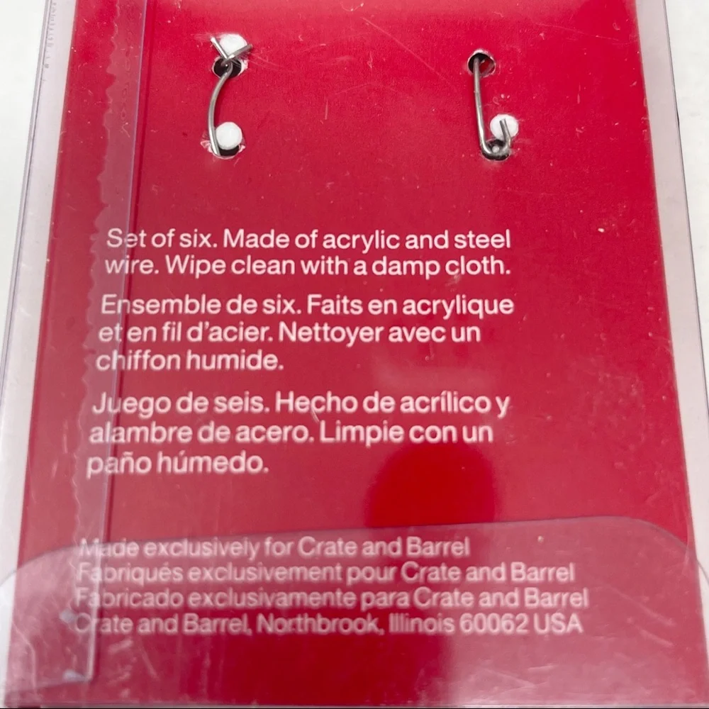 CRATE & BARREL Multicolor Christmas Bulb Wine Charms Set Of 6 New In Box